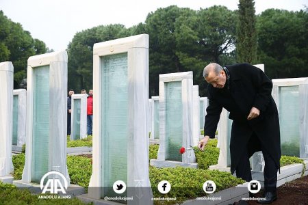 Türkiye  Cumhurbaşkanı Erdoğan şehitlikte dua etti